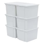 Iris Ohyama, Boite de Rangement Polyvalente, 30L, Lot de 6, Blanc, Fermeture Facile, Empilables, en Plastique, pour Vêtement, Étagères, Garage, Organisation, Dressing, Linge, USB-M