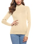 Sykooria Pull Femme Hiver Chaud Tricoté Pullover Col Roulé à Manches Longues Pull Moulant Basique Simple Sweater Côtelé à la Mode-Abricot-S