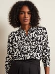 Phase Eight Era Abstract Monochrome Bow Print Shirt, Black/Ivory