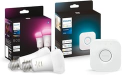 Philips Hue White and Col. Amb. E27 2 Pack 800lm + Hue Bridge