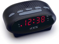 Ices ICR-210 Black - Radio-réveil FM,Radio-réveil,Tuner PLL-FM,Fonctionnement sur piles,Réveil,Fonction double alarme,Fonction snooze,Écran LED,Noir(Q289)