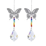 Jovivi 2pcs Attrape-Soleil Boucles de Cristal Papillon Capteurs de Soleil Suspendu Papillon avec 7 Chakra Cristal en Verre K9 Ornaments Pendentif Suspendu Voiture Maison