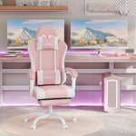 WOLTU Chaise Gaming Massante, Fauteuil Gamer, avec Coussin à Ressorts, Soutien Lombaire Massant, Chaise Ergonomique, Appui-tête, Repose-Pieds, Charge 150kg, Tissu Maille Rose+Blanc,GS15rsw