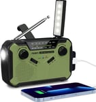 Radio Solaire Manivelle,J-369 Poste Radio Dynamo AM/FM Radio a Pile Survie avec Batterie 3000mAh Radio Portable Rechargeable SOS Alarm/Lampe Torche/3W,pour Ourdoor,Emergency (Vert)(Q82)