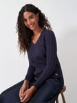 Crew Clothing Heritage Cable Knit V-Neck Jumper, Navy Blue