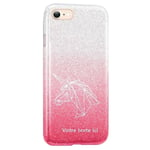 Coque Iphone 7 et 8 et SE 2020 paillettes rose tie licorne blanche personnalisee