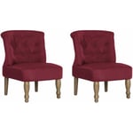 Helloshop26 - Fauteuil chaise siège lounge design club sofa salon s françaises 2 pcs rouge bordeaux tissu
