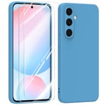 MIKULLE Silicone Coque pour Samsung Galaxy S24 FE 5G avec 2 Verre trempé Protection écran, Couleur Pastel Ultra-Mince Souple Housse pour Samsung Galaxy S24 FE 5G (6.7") - Bleu