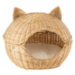 Panier pour Chat en Rotin Coussin 60cm Beige