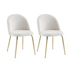 Vente-unique Lot de 2 chaises - Tissu bouclette et métal doré - Blanc - MELBOURNE