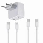 Chargeur Rapide 35W Double USB C +Câble USB C vers Lighting+Câble USB-C vers USB-C pour TCL 10 TABMax 10.36"-iPhone 14 Pro-Yuan