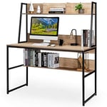 GIANTEX Bureau pour ordinateur, table de travail avec bibliothèque et 3 compartiments, plateau large et pieds réglables, poste de travail peu encombrant, pour bureau, studio et maison, 120 x 57 x 140