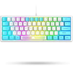 LexonElec K61 2 Pro Mini 62 Clé Jeux TKL Clavier Mécanique Membrane, Éclairage RGB Anti-Ghosting Câble USB pour PC Accessoire/Win/Mac/Gaming (Sensation Mécanique,Blanc Et Bleu)