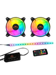 DUTZO RGB Kit 2 - 2x vifte + 1x LED strip + fjernkontroll & kontroller - 120mm - Svart med RGB LED-lys - 24 dBA