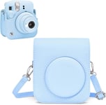 Housse pour Instax Mini 12-Étui de Protection en Cuir PU pour Fujifilm Instax Mini 12-Étui Amovible avec Bandoulière-Bleu