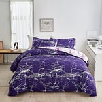 Parure de lit 240 x 260 Violet et Blanc Marbre Motif Adulte 2 Personnes Housse de Couette Microfibre Ensemble Literie Housse Couette 240x260 Modern Géométrique Linge de Lit avec Fermeture éclair