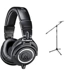 Audio-Technica M50x Professional Studio Headphones for studio recording - Black & TIGER MCA68-BK Microphone Boom Stand Mic Stand with Free Mic Clip Black