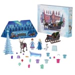 Mattel Disney La Reine des Neiges Calendrier de l?Avent avec mini-figurines Anna et Elsa, 2 figurines d?amis, sable à modeler et 24 accessoires de jeu, inspiré de L?aventure givrée d?Olaf, HWX20