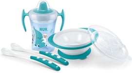 NUK Learn to Eat Set Trainer Sippy Cup Feeding Bowl and Spoons BPA-Free Blue