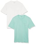 Amazon Essentials Men's T-Shirt Regular-Fit Short-Sleeve Crewneck Pocket, Pack of 2, Aqua Green/White, S