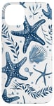 Coque pour iPhone 14 Plus Été côtier bleu coquillage, étoile de mer, femme