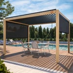 Pergola bioclimatique autoportée en bois noir 3x4m et 2 stores  Oviala