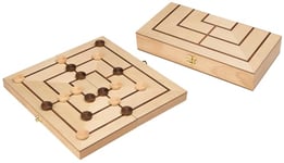 Philos Nine Mens Morris Game with Folding Wooden Board - Storage Space for The Playing Pieces - Strategy Board Game for 2 Players - Merelles - Merels