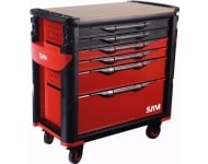 Servante extra large XL 6 tiroirs SAM OUTILLAGE rouge plateau bois - 416-BXL