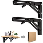 2PCS 10 Inch Noir Équerre Pliante 250mm Support d' Étagères Pliants Mural en Acier Laminé à Froid Equerre pour Etagere Murale, Métal Étagères Pliable