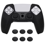 PlayVital 3D Studded Edition Black Ergonomic Soft Silicone Case Grips for ps5, Rubber Protector Skins with 6 Thumbstick Caps for ps5 Controller – Compatible with Charging Station