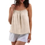 Amazhiyu Women's Linen Vests Tops, Summer Ladies Spaghetti Strap Tank Tops Loose Fit Pleated Camisole Sleeveless Halter Neck with Adjustable Tie Apricot Medium