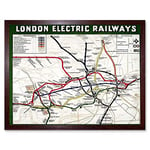 Wee Blue Coo London Electric Railway Map UK Vintage Art Print Framed Poster Wall Decor 12X16 Inch