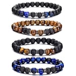 Bracelet œil de tigre pour hommes, ensemble de bracelets de perles en pierre naturelle de 8MM, bracelets extensibles en pierre de lave, réglables, en perles de cristal noir, cadeaux pour hommes