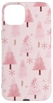 iPhone 15 Plus Pink Christmas Tree Snowflakes Pattern Cozy Holiday Xmas Case