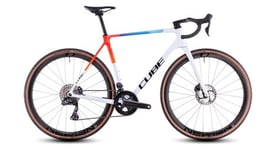 Velo de cyclocross cube cross race c 68x te shimano ultegra di2 grx di2 12v 700 mm blanc bleu rouge teamline 2025