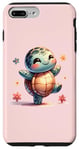 Coque pour iPhone 7 Plus/8 Plus Rose, jolie tortue souriante entourée de fleurs