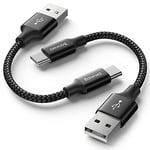 Baiwwa Cable USB C Court, Lot de 2 Noir 0.3m Câble USB C Charge Rapide 3A, 30cm Cable iPhone USB Type-C Tressé Compatible avec iPhone 15/ 15Plus/ 15 Pro Max, Samsung Galaxy S23 S22 S21 S20