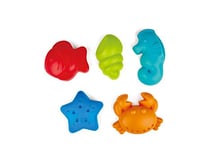 Hape - Moule Sable Thèmes Animaux Marins - Construction de Château de Sable Enfant & Bac À Sable - Set Jouet de Plage 5 Pièces Multicolores - Plastique Durable de Haute Qualité - Dès 18 Mois