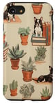 Coque pour iPhone SE (2020) / 7 / 8 Bibliothèque de livres esthétiques Boston Terrier Vintage Cactus