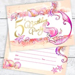 Olivia Samuel Mermaid 5th Birthday Party Invitations - Ready to Write with Envelopes (Pack 10)