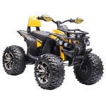 HOMCOM Voiture 4x4 Quad Buggy électrique Enfant 12 V 8 Km/h Max. Effets Lumineux sonores Selle avec Dossier Porte-Bagage Avant métal PP Jaune Noir