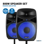 Bluetooth DJ Speaker PA System with Stands, Microphone Mobile Disco 800W Powered