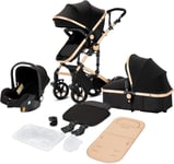 Magic ZC 3 in 1 Pushchair Pram Travel System, Baby Stroller 3 in 1 with Two Gold