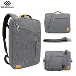 ZYDP Laptop Backpacks 15.6 17.3 Inch Blue/Gray Color Canvas Waterproof Backpack Genuine Leather Bag For Macbook Notebook Bag (Color : Gray, Size : 15.6 inch)