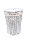 Round Wicker Laundry Basket Bin Cotton Lining Lid Small 42.5 x 30 cm