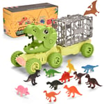 Dinosaurie Truck Leksaker för barn i åldrarna 2-5, T-Rex Car Transport Truck med 12 Dino figurer, Jurassic Dinosaur lekset för 3 4 5 år gammal pojke och Grün