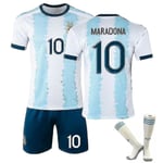 Maradona tröja nr 10 Argentina Retro King Fotbollströja Set  Kids Vuxna barn 1920 Maradona 10 Kids 28(150-160CM)