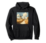 Wheat Fields With Windmills Landscape Vintage Graphic Pullover Hoodie