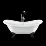 Baignoire ancienne DARLINGTON Blanche 175 cm Pieds d'Aigle Noirs - Résicryl® - Fibre de verre - Blanc - Verre