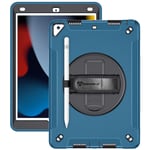 Armor-X (RIN Series) RainProof Military Grade Rugged iPad Case for iPad 10.2 (9/8/7th Gen) -(Blue) With  Pen Holder, Hand Strap, Kick-Stand & Shoulder Strap